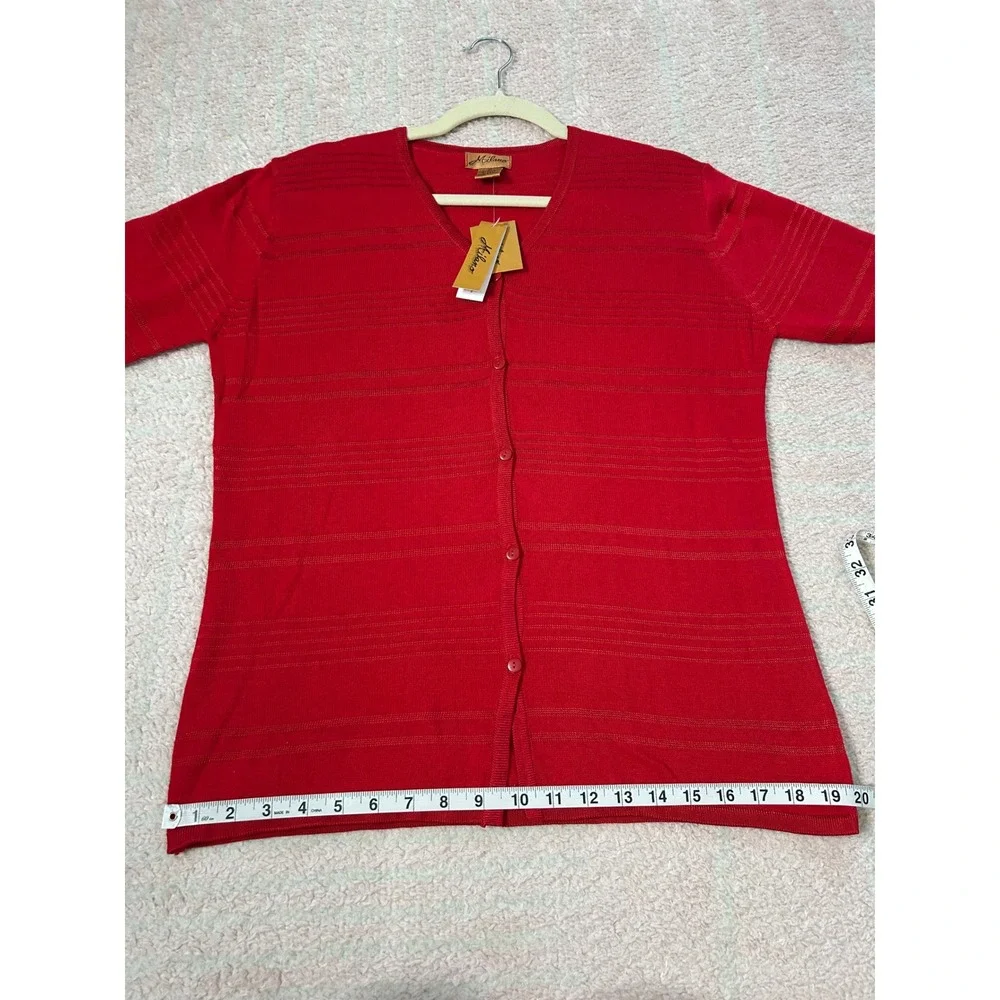 NWT Milano Red Stripe Button Front Cardigan 3/4 Sleeves Size Medium Holiday Fall